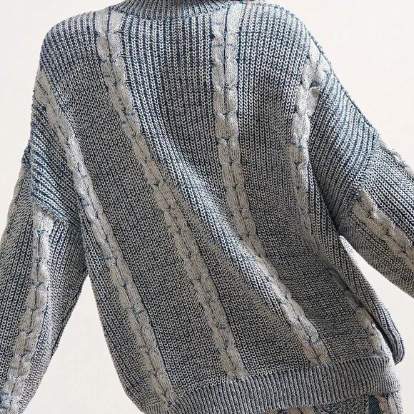 Blue And White Casual Boho Women's Sweater - Picture 2 of 8